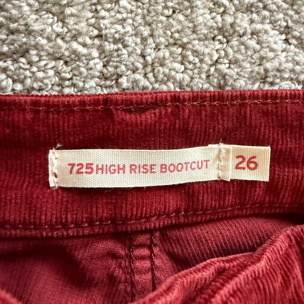 Levis 725 High Rise Bootcut Corduroy Pants Burgundy Red W26 L32 Retro Flare Boho - Picture 7 of 10